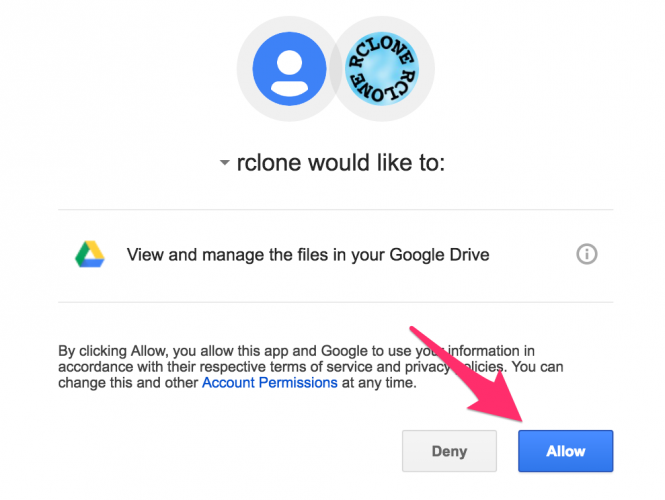 Cap quyen cho Rclone truy cap Google Drive