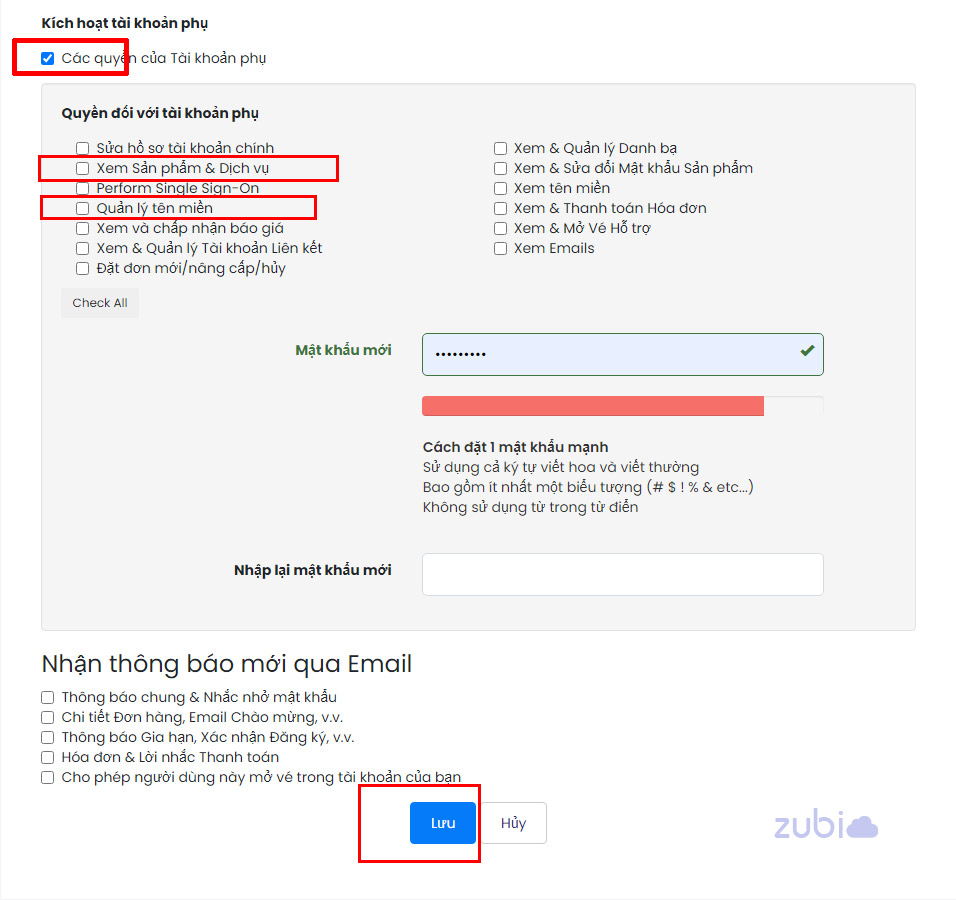 Cấp quyền quản lý tên miền, hosting cho người khác trên Zubi Cloud ID