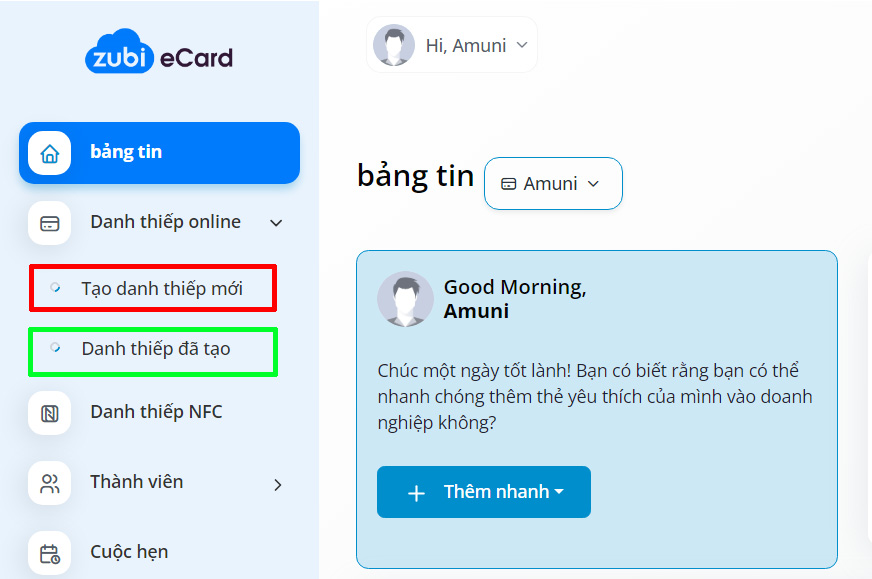 Hướng Dẫn Tạo Danh Thiếp Zubi Ecard